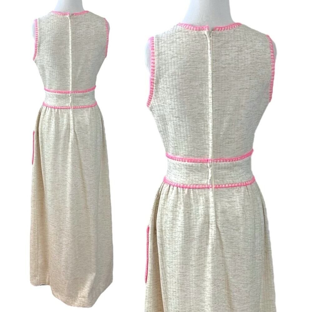 Vintage 60s 70s Shady Lane Sleeveless Cream Maxi Dress Spring Mod USA Size Small - Picture 6 of 12